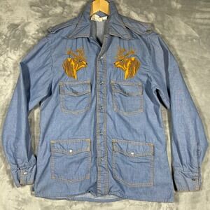 Vintage de George Denim Jacket Elk Embroidery Western Cowboy Blue Size 40